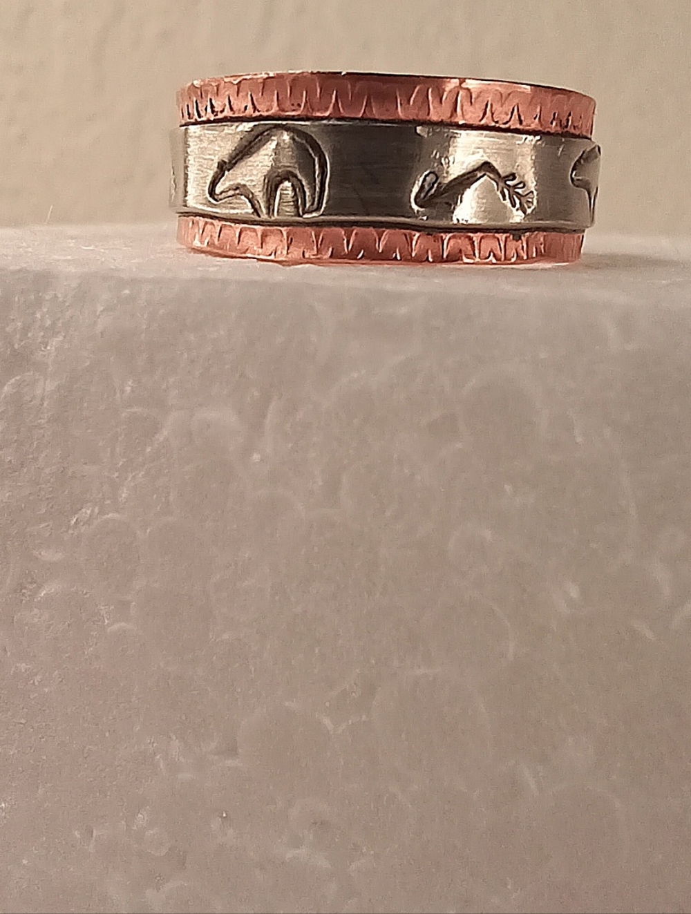 Navajo Signed Native American Ring TA Begay Copper Nickle Handmade Bear Arrows - Picture 8 of 17